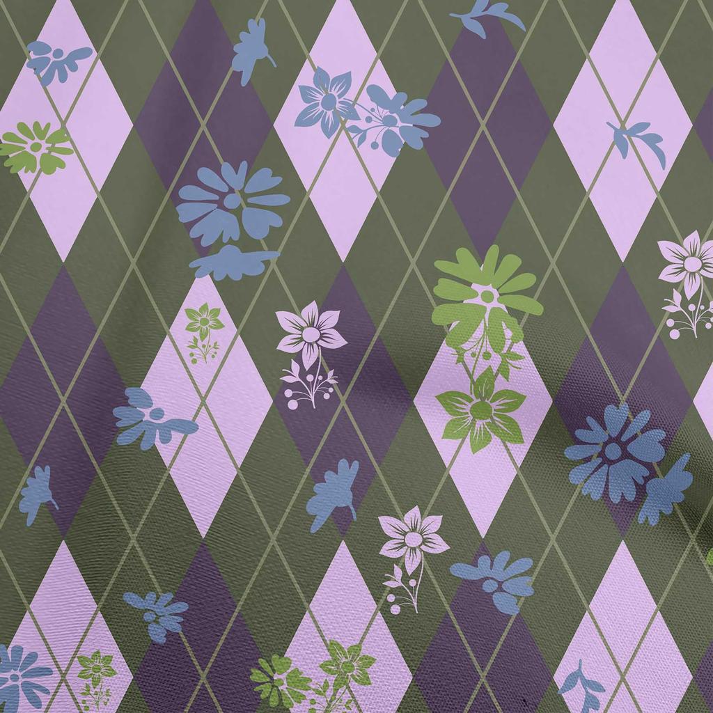 oneOone Cotton Flex Dark Green Fabric Check Argyle Floral Quilting Supplies Print Sewing Fabric By The Yard 40 Inch
