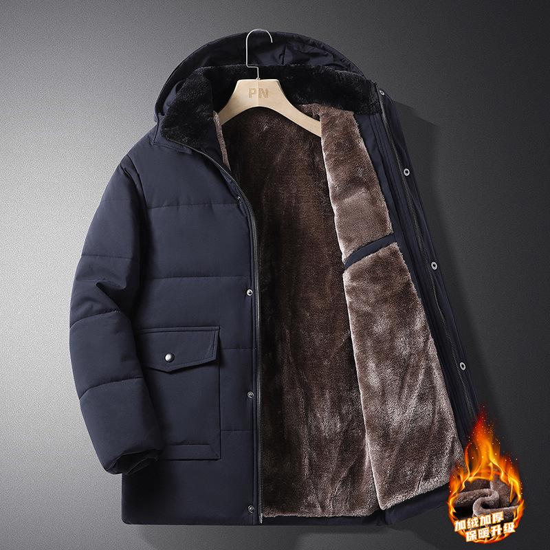 Men's Hooded Winter Cotton Coat: Warm, Thickened, Versatile, Medium-Long Jacket for Middle-Aged & Elderly