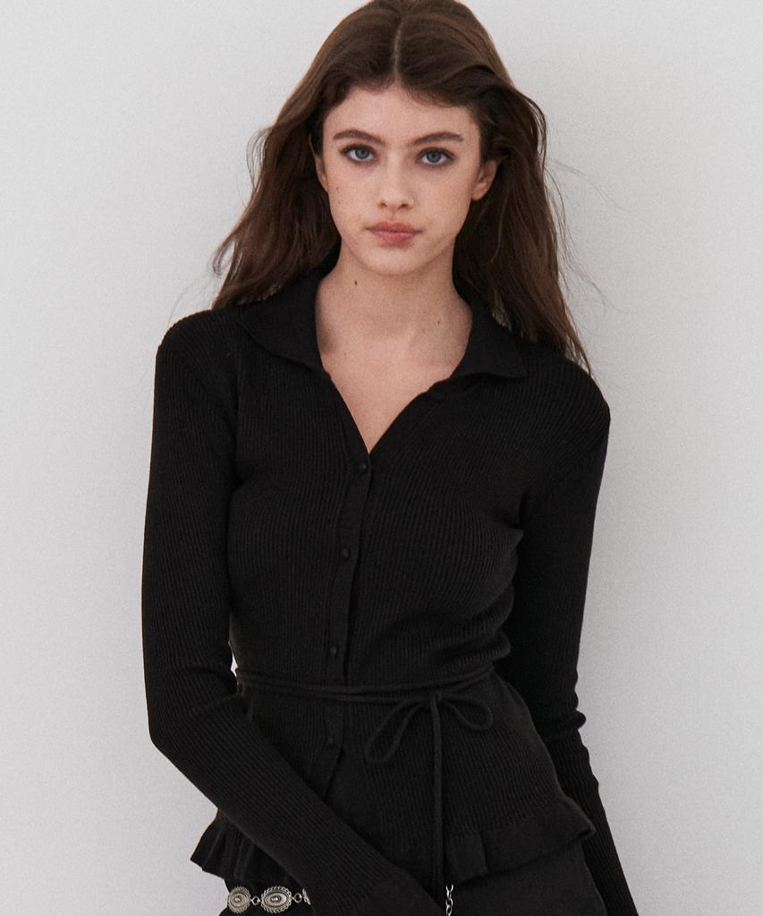 ITOV SEOUL Flare Belted Cardigan Black