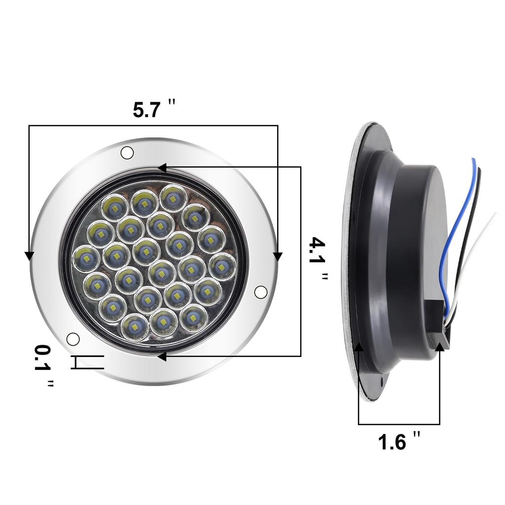 White Round LED Trailer Tail Light Kit 24 LED Stop Brake Turn Reverse Trailer Lights for RV Truck (White)