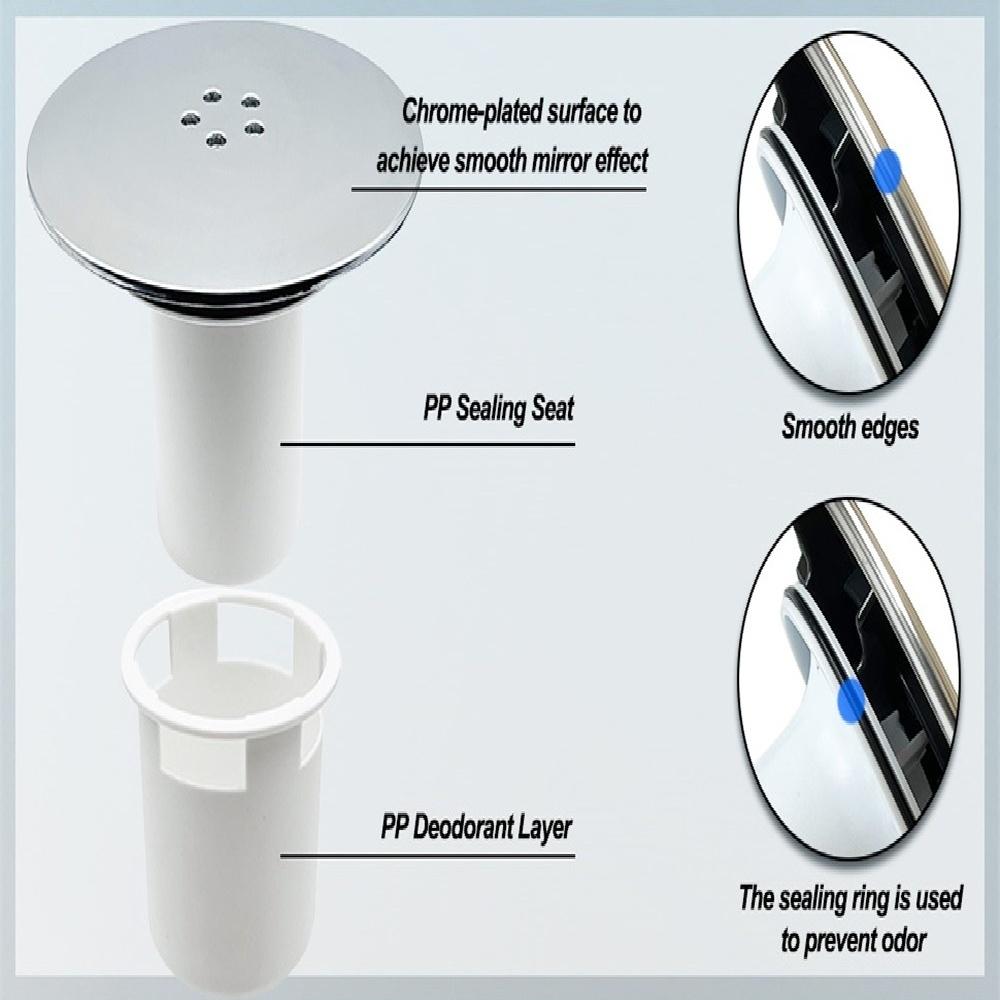 Shower Drain Cover, Chrome, 90mm/115mm, Modern, ABS Plastic And Metal, Removable Top, Fast Flow