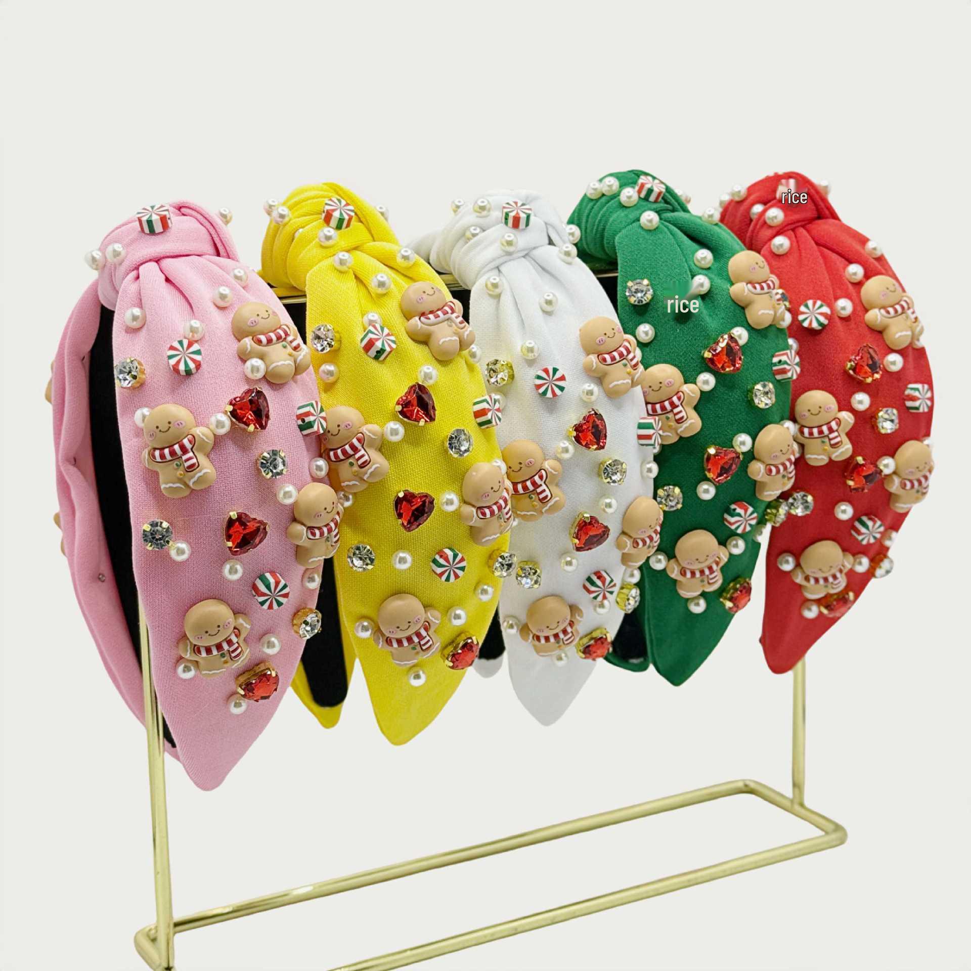 Christmas Limited Gingerbread Man Headband with Pearl Rhinestone - Cute, Festive Beauty Accessory белый
