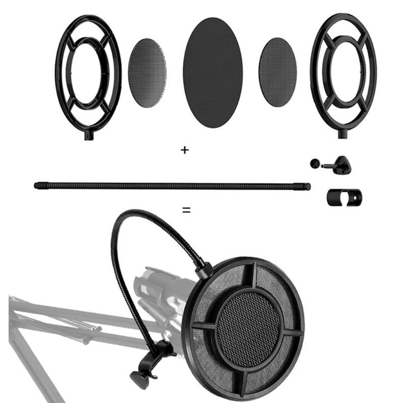 Double Layer Studio Microphone Pop Filter Flexible Wind Screen Sound Filter Shield for Broadcast Podcast Recording