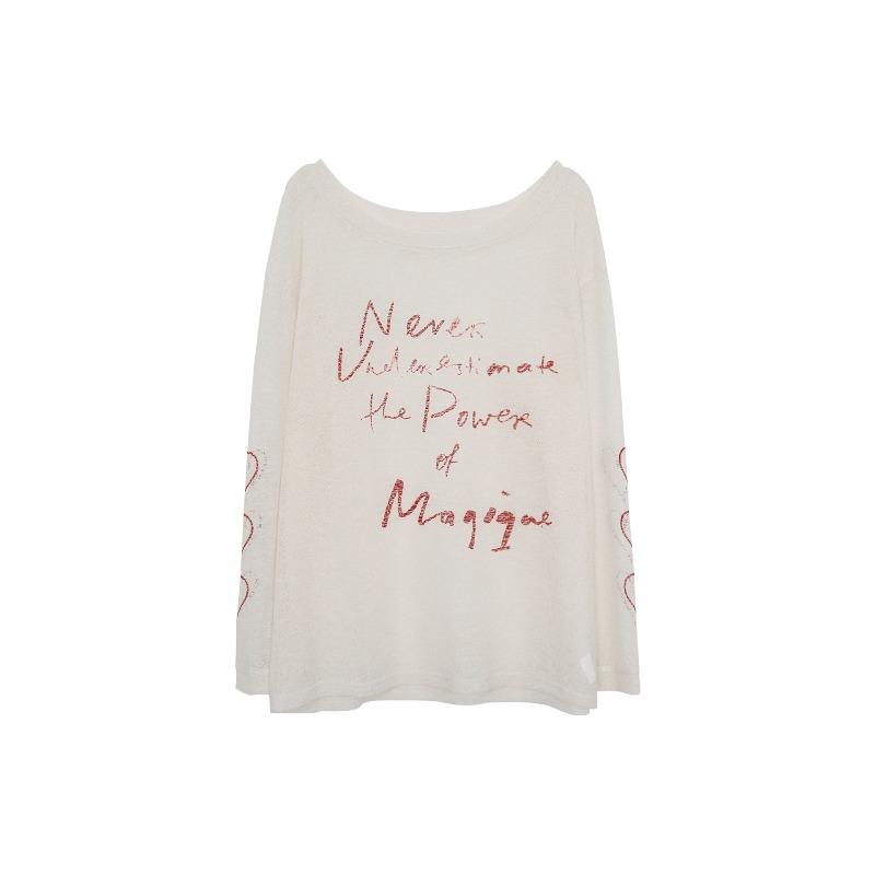 Lazy Letter-printed Sunscreen Blouse Women's Summer Long-sleeved Shirt Loose and Unique Off-shoulder Slanted Shoulder Top