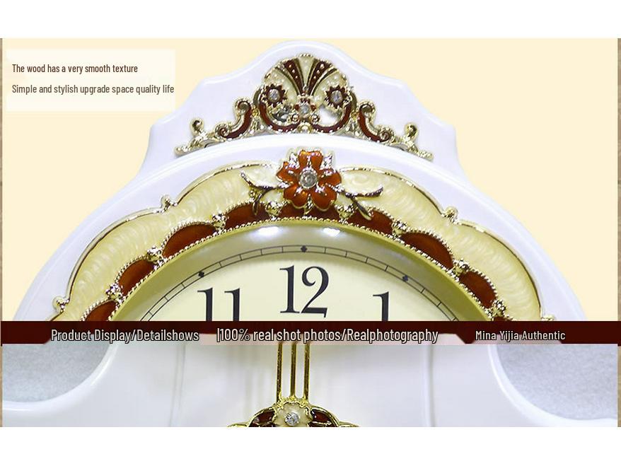 Antique European Style Solid Wood Silent Quartz Wall Clock for Living Room or Bedroom