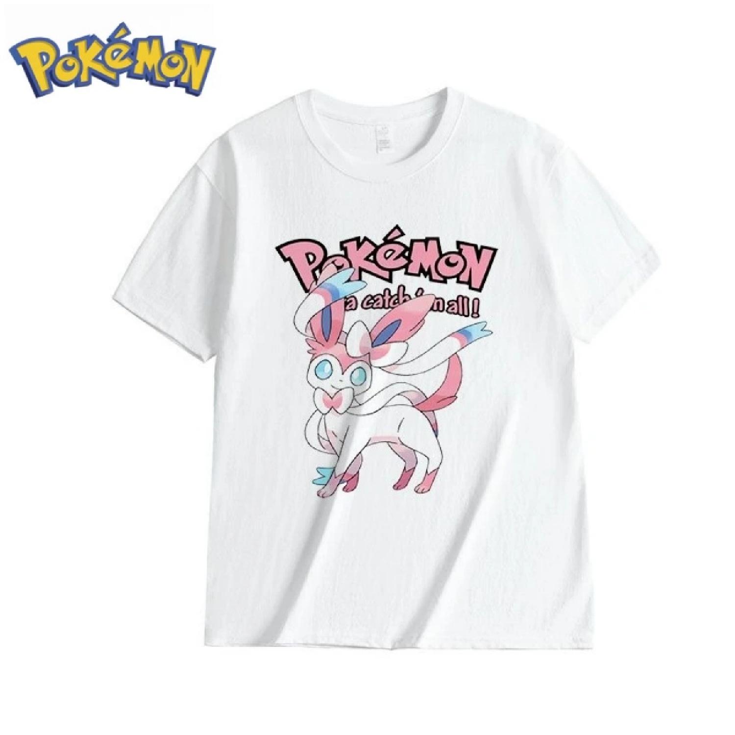 

Pokémon Anime Sylveen Peripheral Printed Cotton Black T-shirt Summer Men s and Women s Loose Harajuku Casual Short Sleeved Top XXXXXL білий