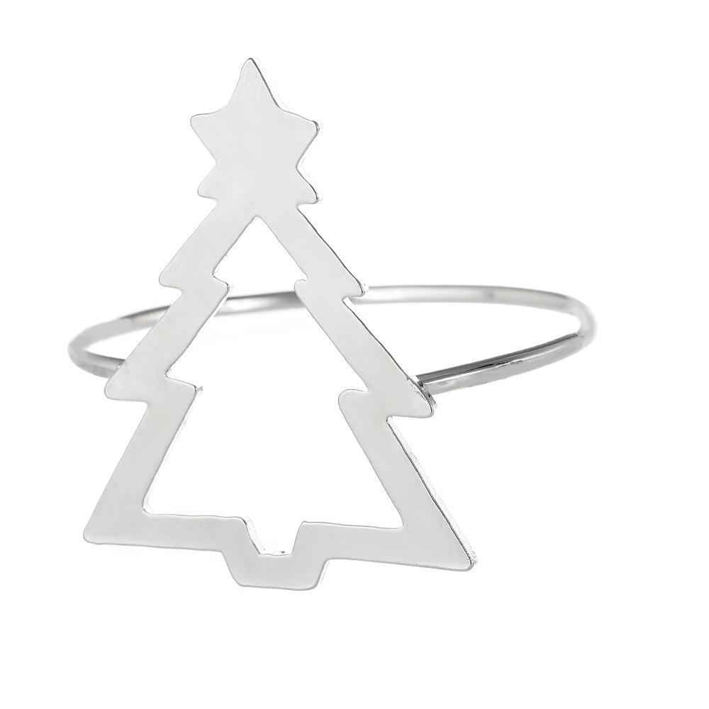 Minimalist Hollow Christmas Tree Napkin Rings, Festive Table Decor Metal Napkin Holders In Golden Silvery, Holiday Tableware