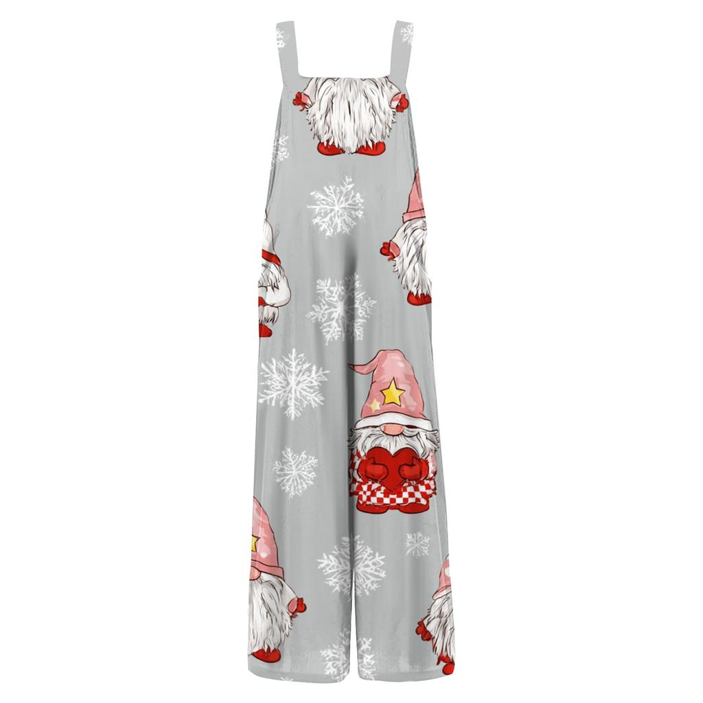 Women's Casual Loose Fit Christmas Printed Jumpsuit for Holiday Parties and Events