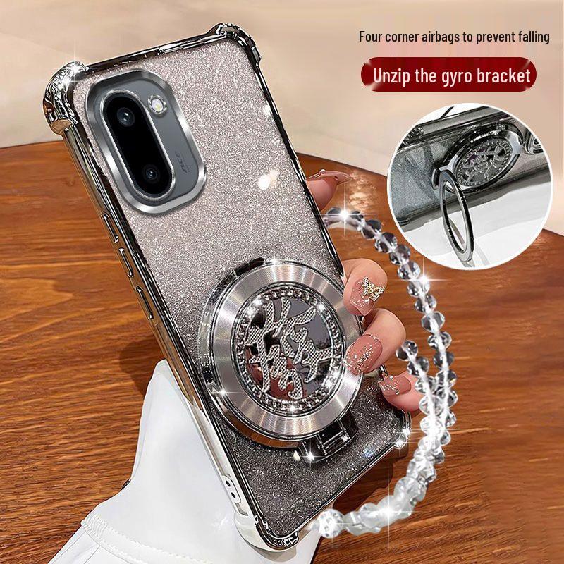 OnePlus ACE6T Phone Case: Full Coverage Mirror with Rotating Stand & Bracelet for OnePlus 15 - Creative, Internet Celebrity Style
