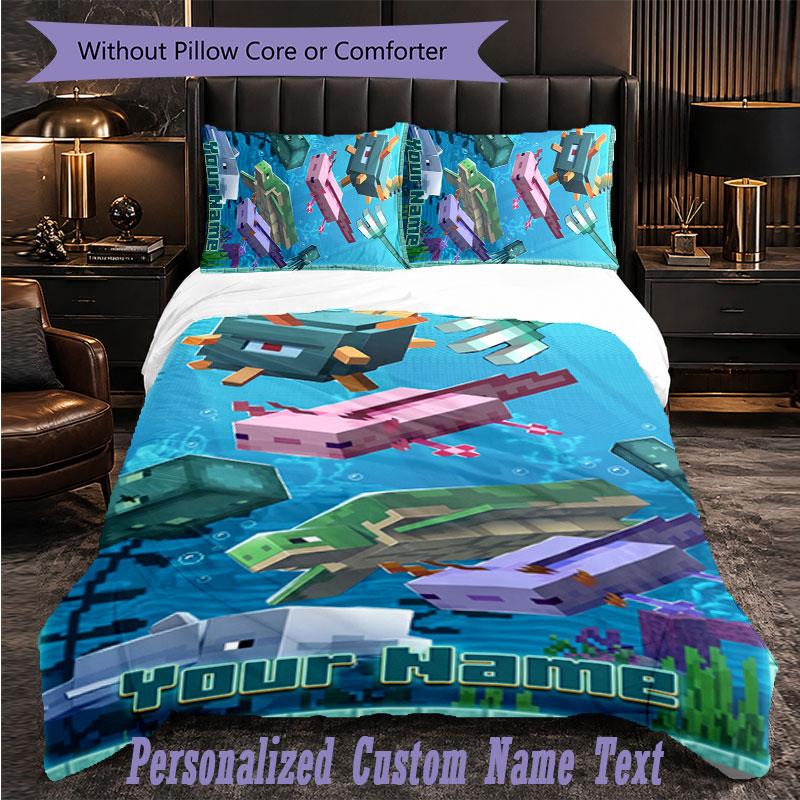 Personalized 3Pcs Bedding SetMinecraft Custom Text Duvet Cover Pillowcase Set Bedroom Gift