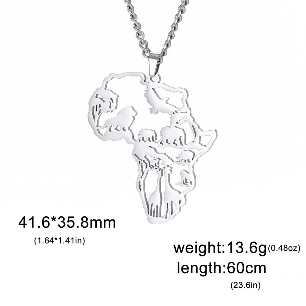 My Shape Africa Map Necklaces for Women Men Stainless Steel South African Map Pendant Chain Choker Hollow Map African Jewelry