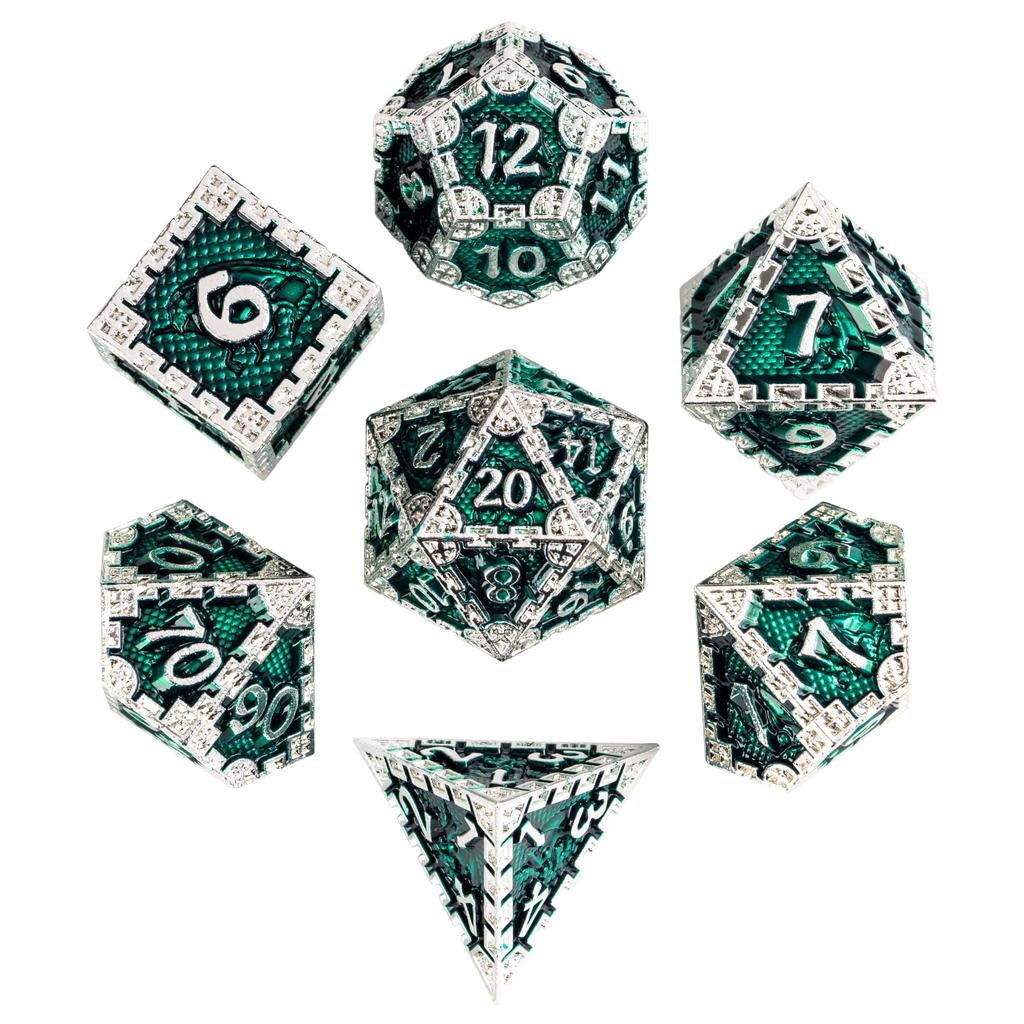 Cusdie DND Metal Solid Dice Dragon Pattern 7Pcs D4-D20 Polyhedral Dice Set for D&D Role Playing Game Pathfinder Board Games