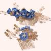 Romantic Bride Hair Jewelry Crystal Crown Wedding Blue White Bridal Clips Flower Hair Pin Hair Combs