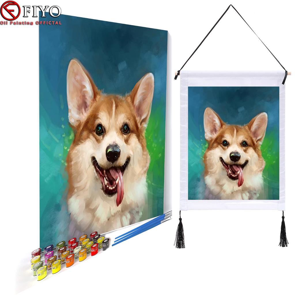 Buy 30x40cm Frame Diy Painting By Numbers Kits Dog Acrylic Paint