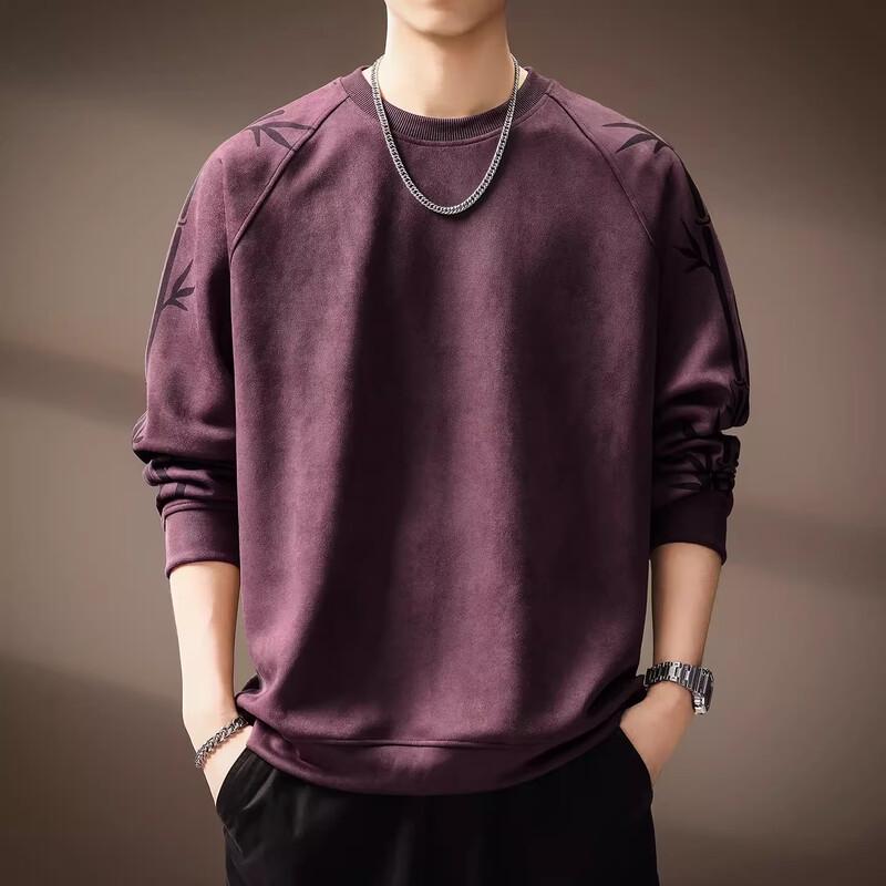 Men s American Retro Printed Suede Velvet Sweatshirt XL