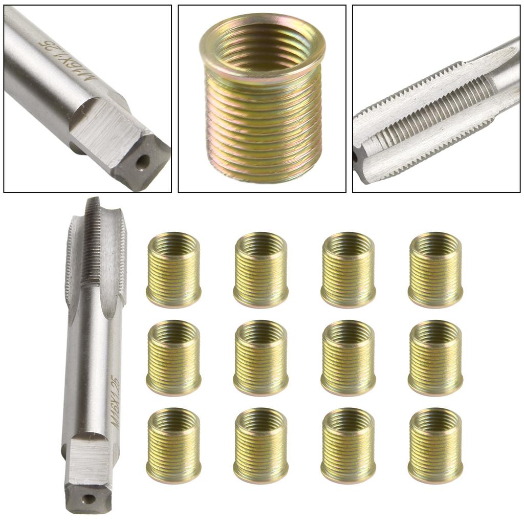 Galvanized M14x1.25 Stainless Steel Thread Inserts with M16x1.25 High Speed Steel Tap for Accurate Engine Thread Restoration