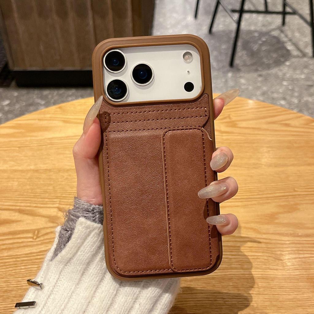 Anti-Drop Leather Card Holder Stand, 2-in-1 Lightweight Case for iPhone 17 Pro Max