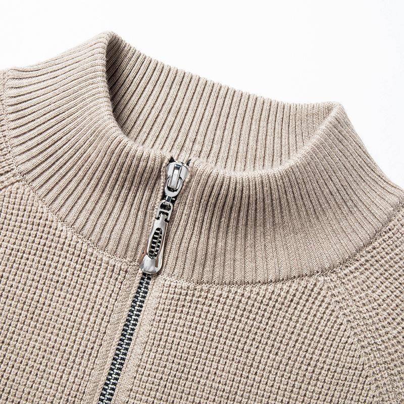 Men's Winter Thickened Pure Wool Sweater with Stand Collar & Raglan Sleeves - Half-Zip Pullover Knitwear