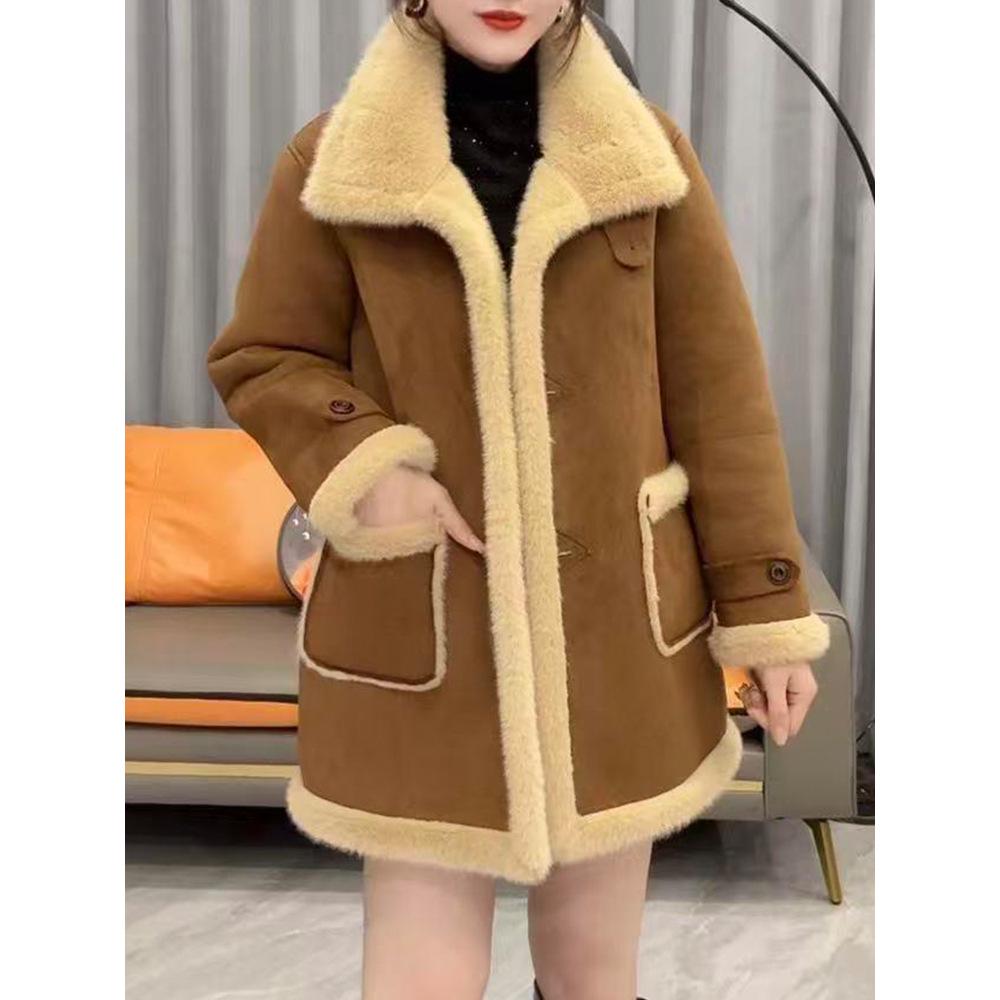 Women's Warm Leather & Fur Jacket - Autumn/Winter Long Sleeve Lapel