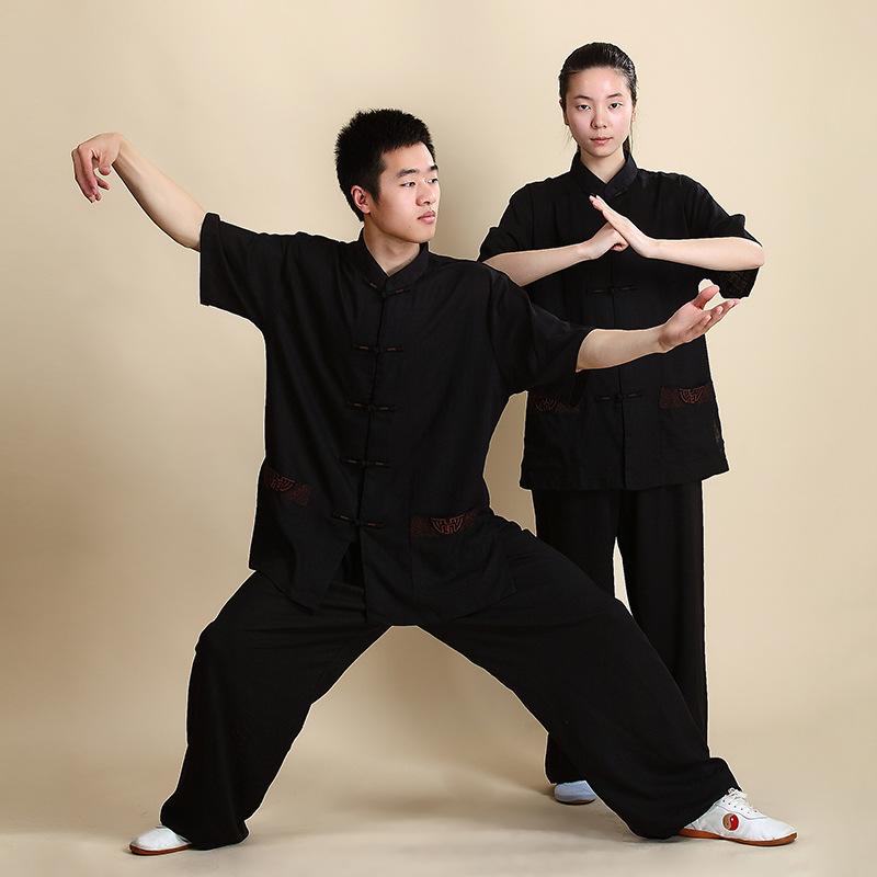 2Pcs/Set Unisex Button Placket Shirt Loose Solid Color Chinese Traditional Tai Chi Suit Kung Fu Wear Men Clothes