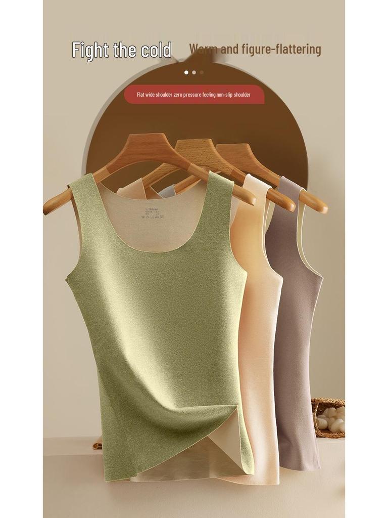 Women's Seamless Thermal Vest: Double-Sided Fleece, Slim Fit, Autumn/Winter Warm Base Layer.