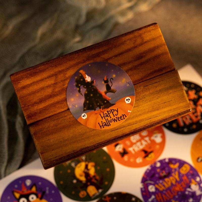 24pcs Halloween Stickers Pumpkin Ghost Skull Bat Party Candy Chocolate Snacks Cookies Gift Bag Adhesive Seal Decoration Stickers