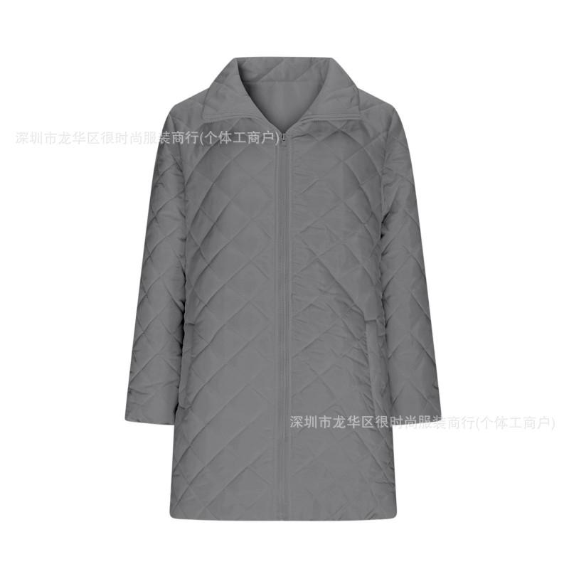 2026 Solid Color Quilted Long Sleeve Cotton Jacket Women Streetwear Mid Length