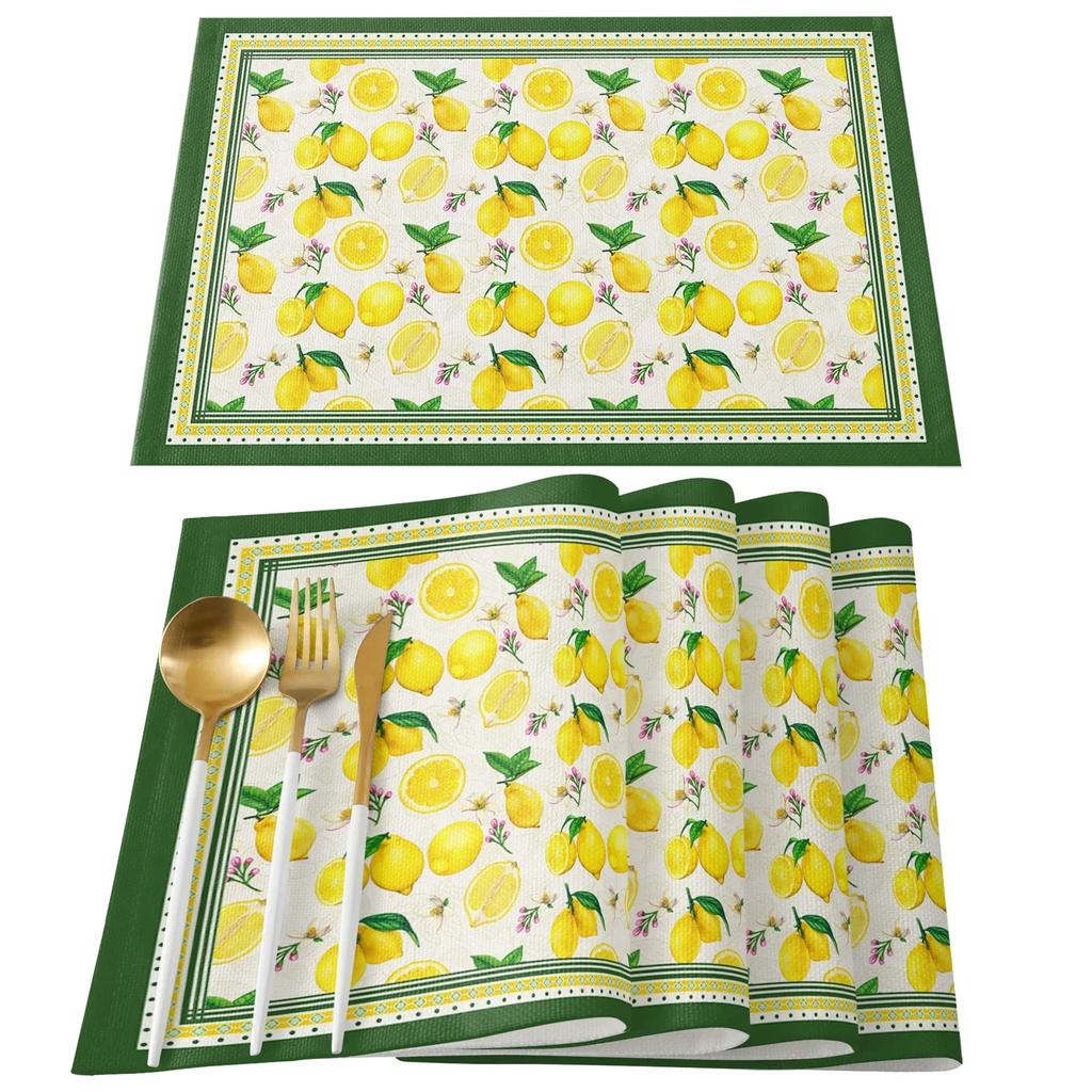 1PC Lemon Idyllic Plaid Fruit Kitchen Dining Table Decor Accessories Placemat Heat Resistant Linen Tableware Pads Mats