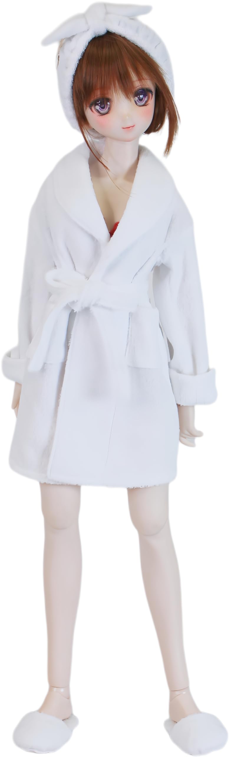

Petite Marie Scale BJD Doll Clothes Set White for 60cm Dolls 1/3 (Bathrobe, Slippers, Hairband) Nightgown/Pajamas (S-L Bust) [No.0174]