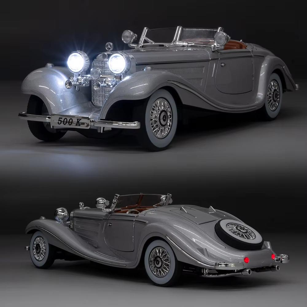 1/24 Scale 500K Vintage Car Model Toy Diecasts Alloy Sport Car Toys with Sound and Light Pull Back Vehicles for Children's Gifts