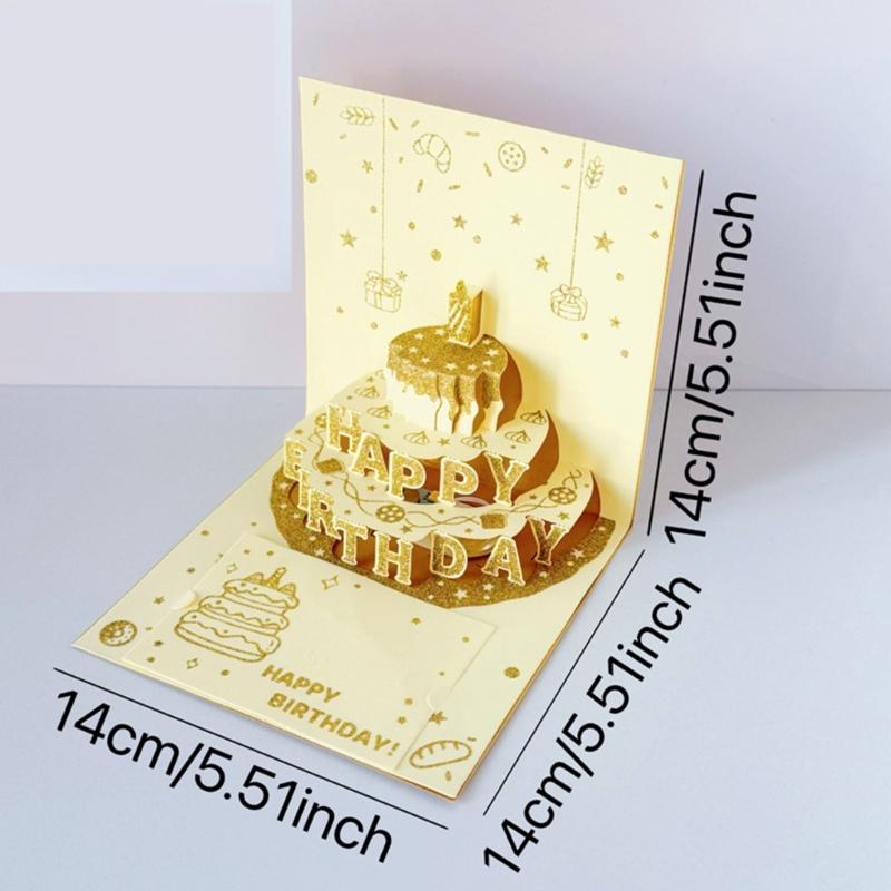 Happy Birthday Card 3D Cake Greeting Card Birthday Greeting Cards with Envelope for Women Men Kid Adult Anniversaries