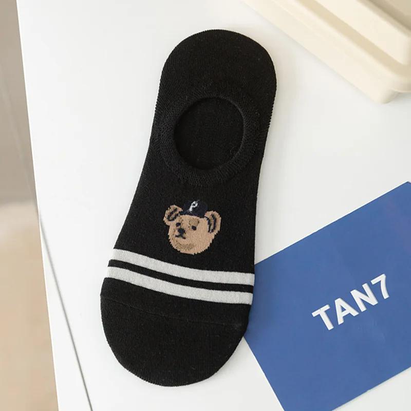 5 Paar/Charge Mode Herren Bootssocken rutschfest transparentes Silikon Baumwolle Knöchelslipper Cartoon Bär Sommer Herbst Socken