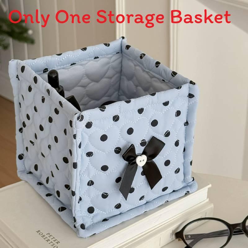 Nylon Large Polka Dot Quilt Square Storage Bin With Butterfly Knot Pattern For Dorm Room Organization
