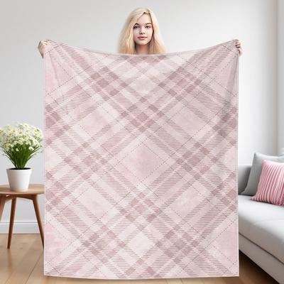 Pale Pink Thin Tartan Winter And Summer French Plush Blanket Soft And Fluffy Comfortable Wool Blanket Sofa Ideal Gift