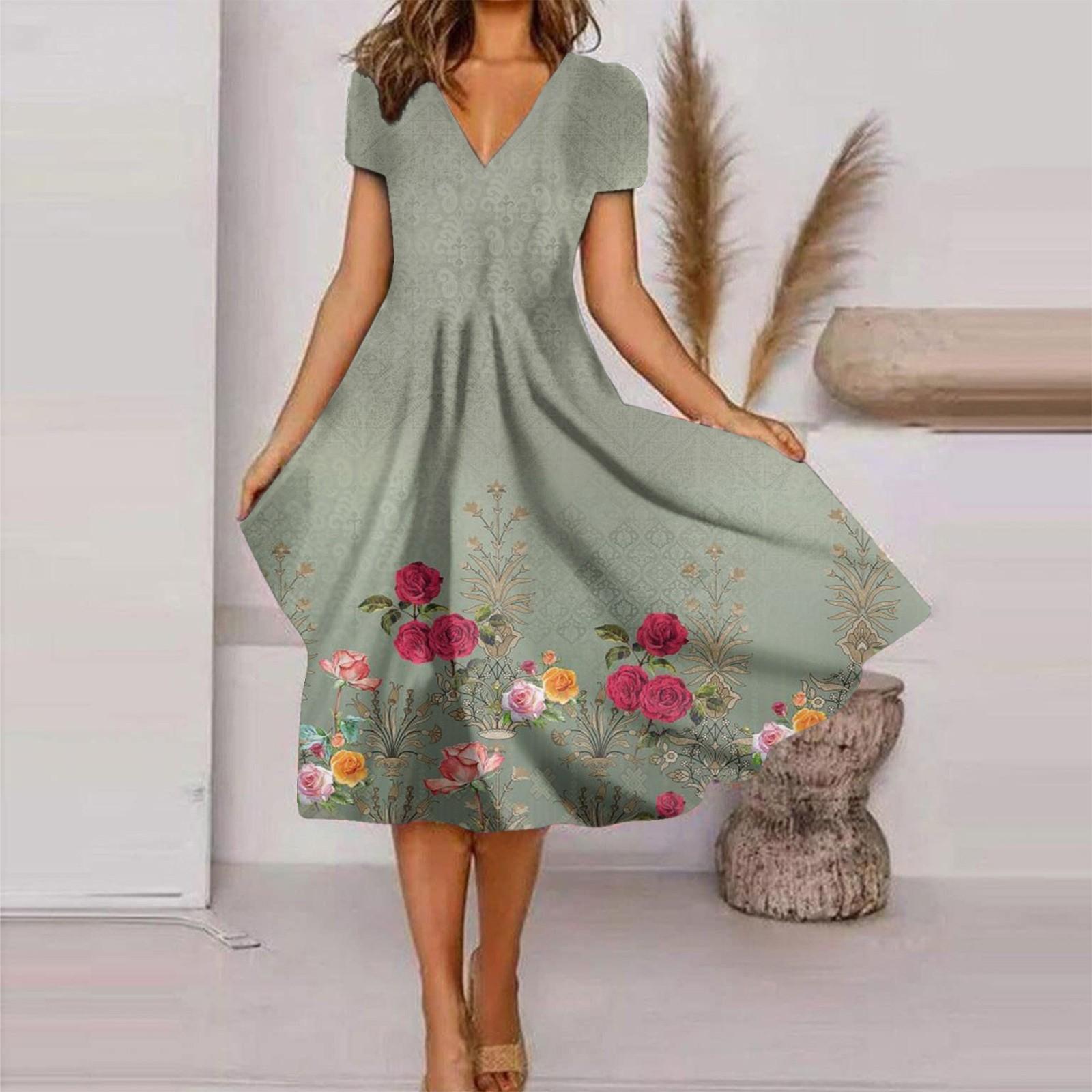 Женское модное и универсальное летнее темпераментное платье с v-образным вырезом — фото 7