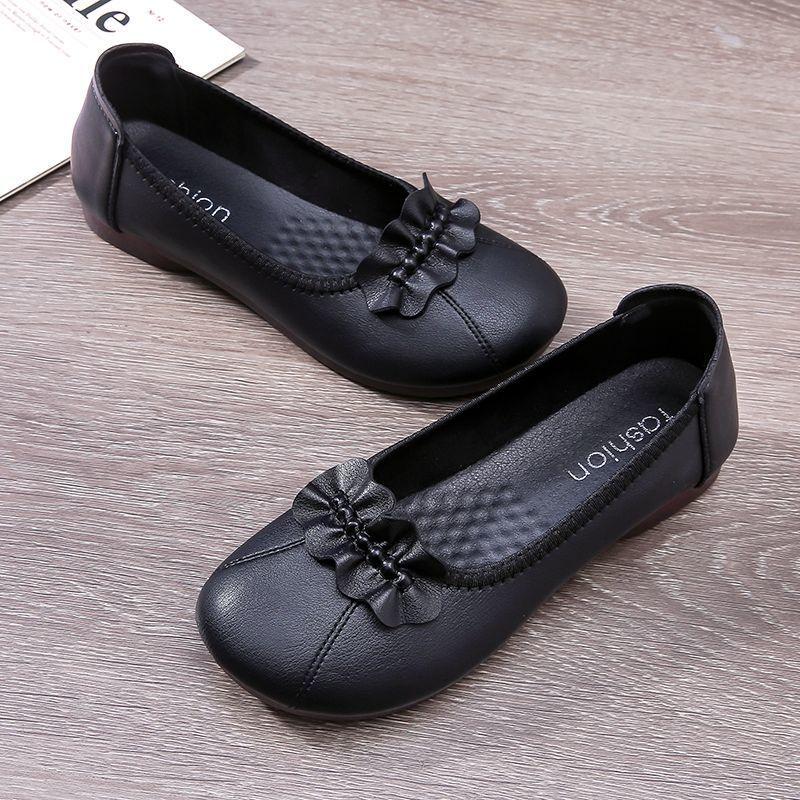 Leather Spring and Autumn New Casual Shoes Single Shoes Flat Grandma Shoes Medium Women's Leather Shoes Flat Heel Women's Shoes Comfortable