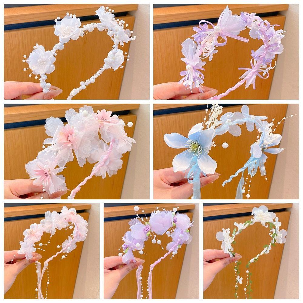 Sweet Hanfu Headdress Elegant Floral Crown Hairband Temperament Children Flower Headband  Party