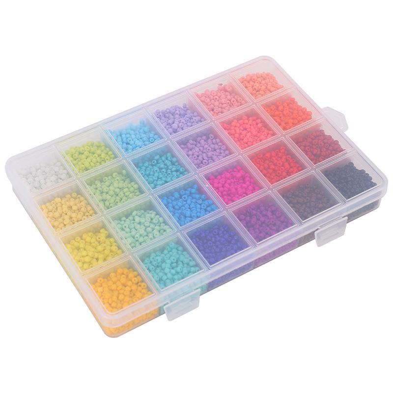 24-Compartment Boxed Glass Beads Set, Solid Color Loose Beads for DIY Jewelry Accessories