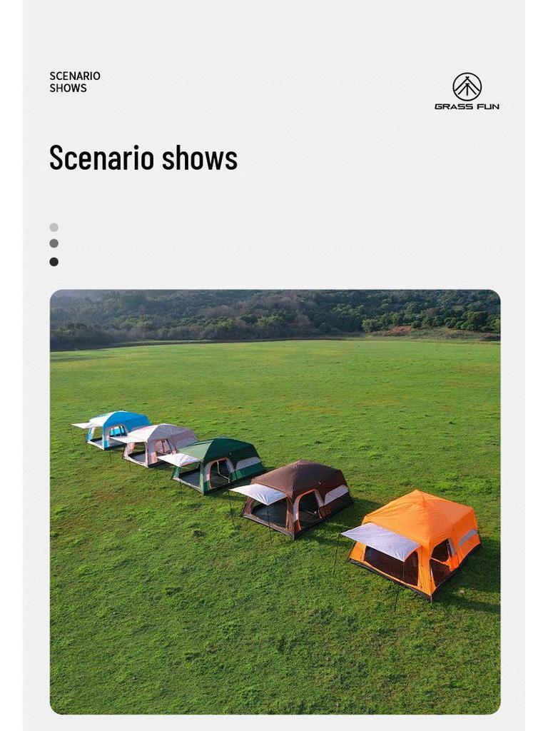 Large Double-Layer Stormproof Tent for 5-12 People - Two Rooms, Living Area, Foldable, Portable Outdoor Camping Equipment.