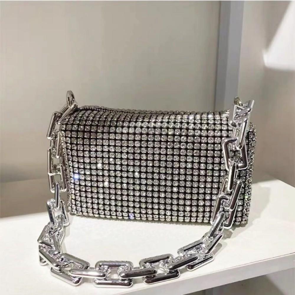 Women'S Bag Rhinestone Chain Fashion Handbag Ins Small Square Shoulder Bag Hundred Crossbody Bag Cell Phone Bag