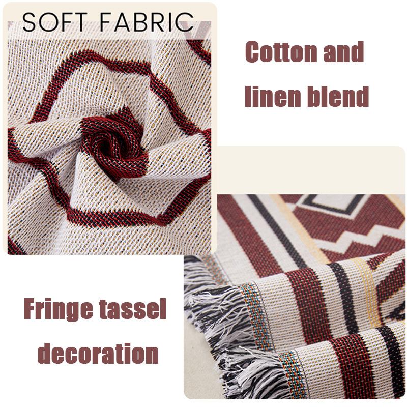 1Pc New Modern Style Linen-cotton Double Face Usable Sofa Blanket with Tassels Decor Multi-purpose for Living Room,Bedroom Sofa