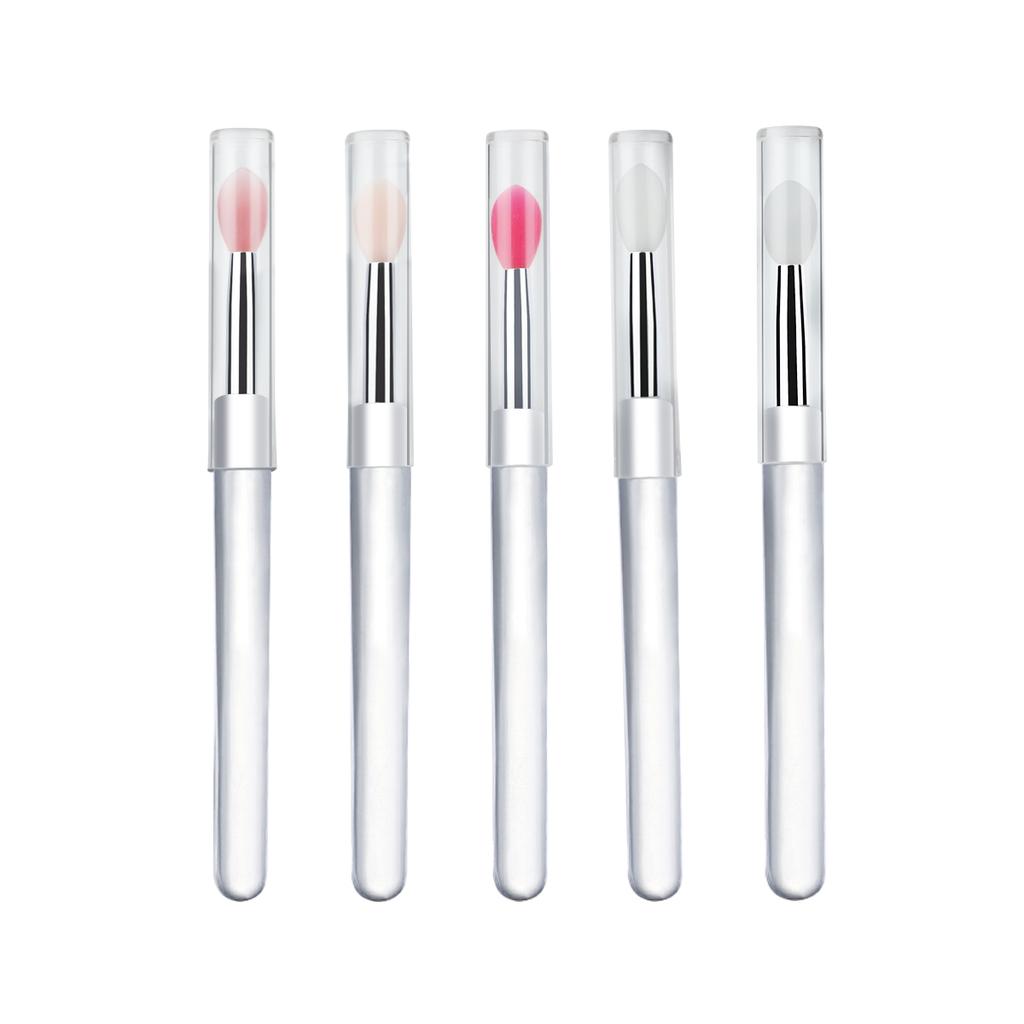 1 Pcs Portable Silicone Lip Brush With Cover Soft Lipstick Brush Washable Without Staining Transparent Handle Lip Makeup Brush