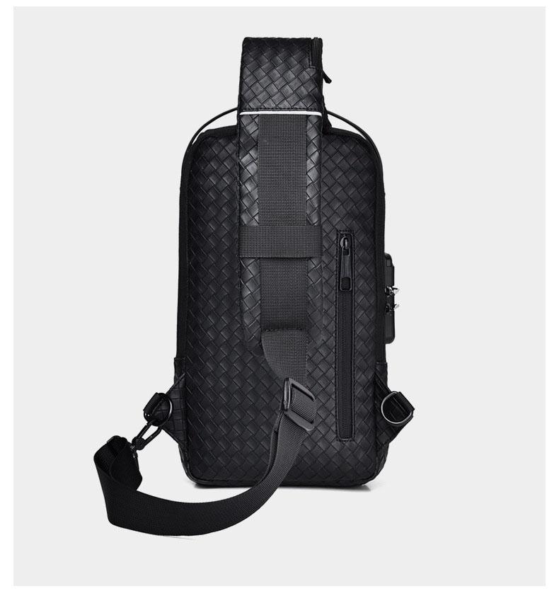 Mens Fashion Casual Woven Sling Bag Large Capacity Chest Bag Waterproof Pu Leather One Shoulder Sport Cycling Bag