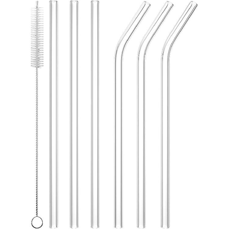 6 PCS Reble Glass Drinking Straw, Replacement Straw 7.88'' x 8MM Clear Practical Straw for 20/30/32oz Tumblers Smoothie Straws 3 Straight 3 Bent with