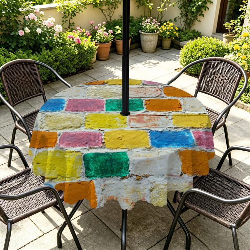 Outdoor Round Tablecloth With Umbrella Hole Waterproof Oil-Resistant Patio Dining Cover Deck Garden Terrace