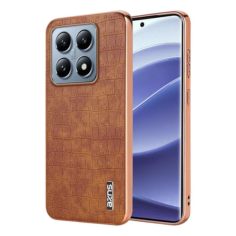 Crocodile Pattern PU Leather Case for Xiaomi Mi 15 14 Ultra 14T 13T Pro Shockproof Plating Bumper Frame Phone Cover Coque Etui
