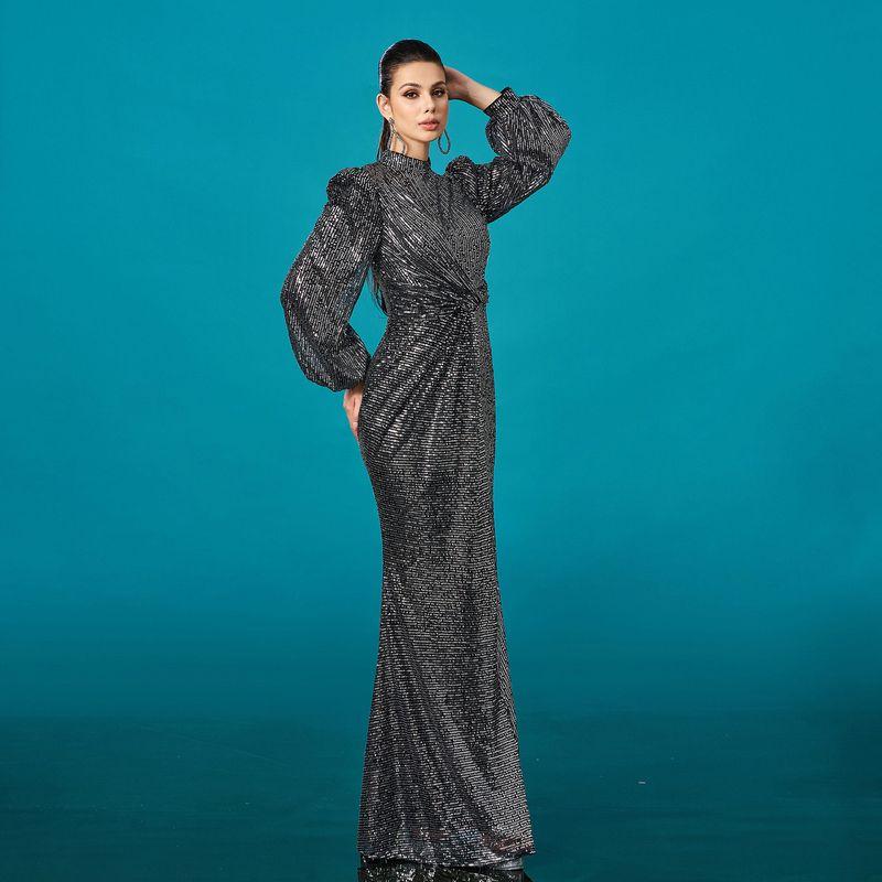 Plus Size Dress Wedding Party Dress Long Maxi Club Dresses Black Silver S