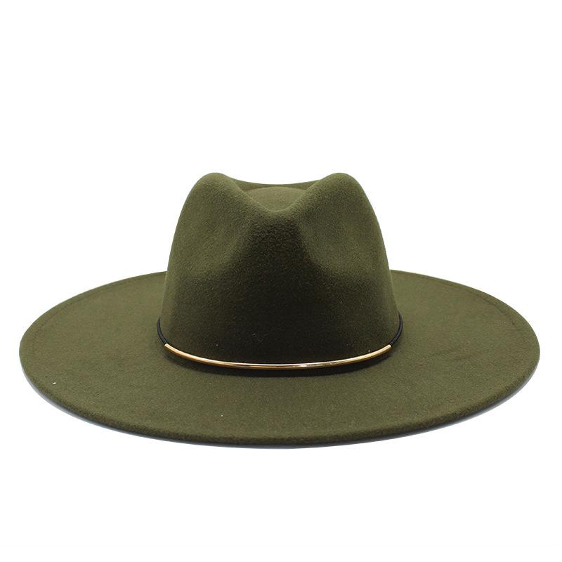 Woolen Top Hat Ladies Trend Hat Gold Buckle Jazz Hat Big Brim Woolen Felt Hat