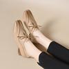 Retro first-layer cowhide commuter lace-up small leather shoes, spring new women's deep-mouth single shoes, low flat bottom