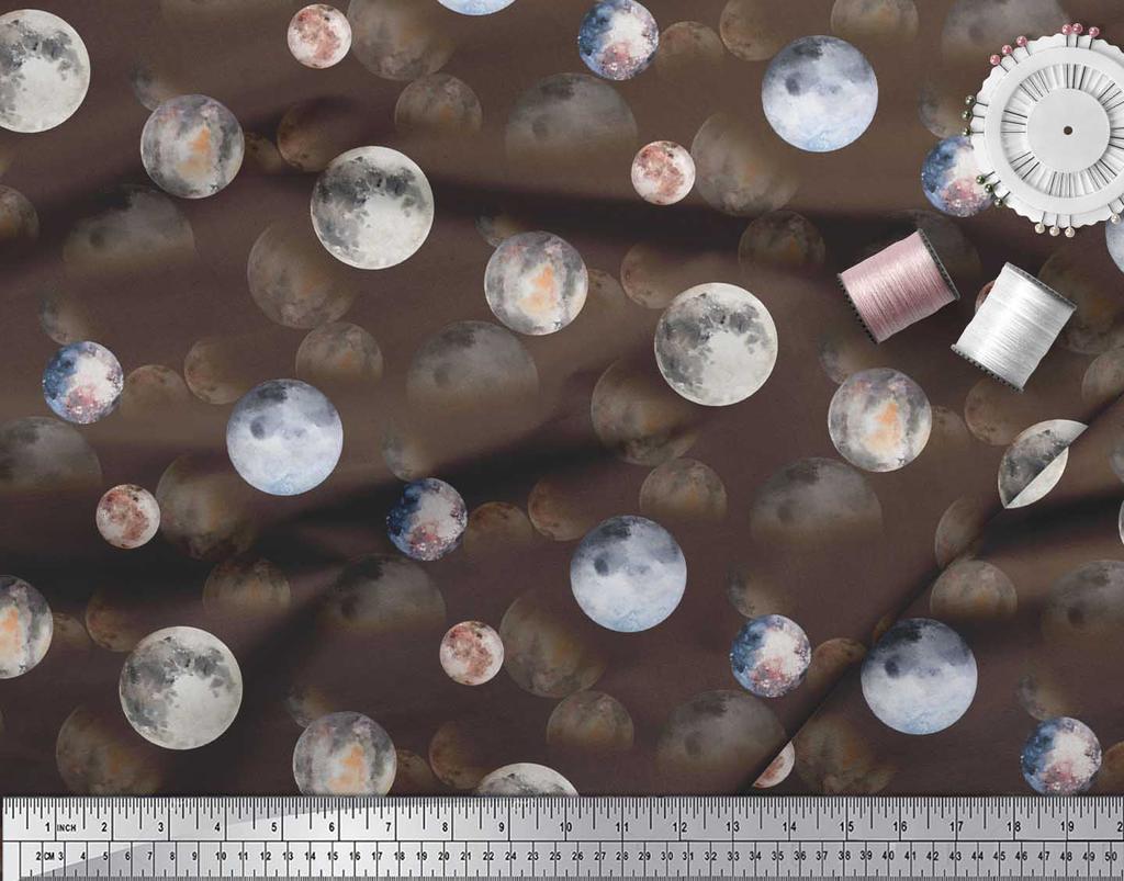 Soimoi Black Poly Crepe Fabric Planet Galaxy Decor Fabric Printed Metre 42 Inch